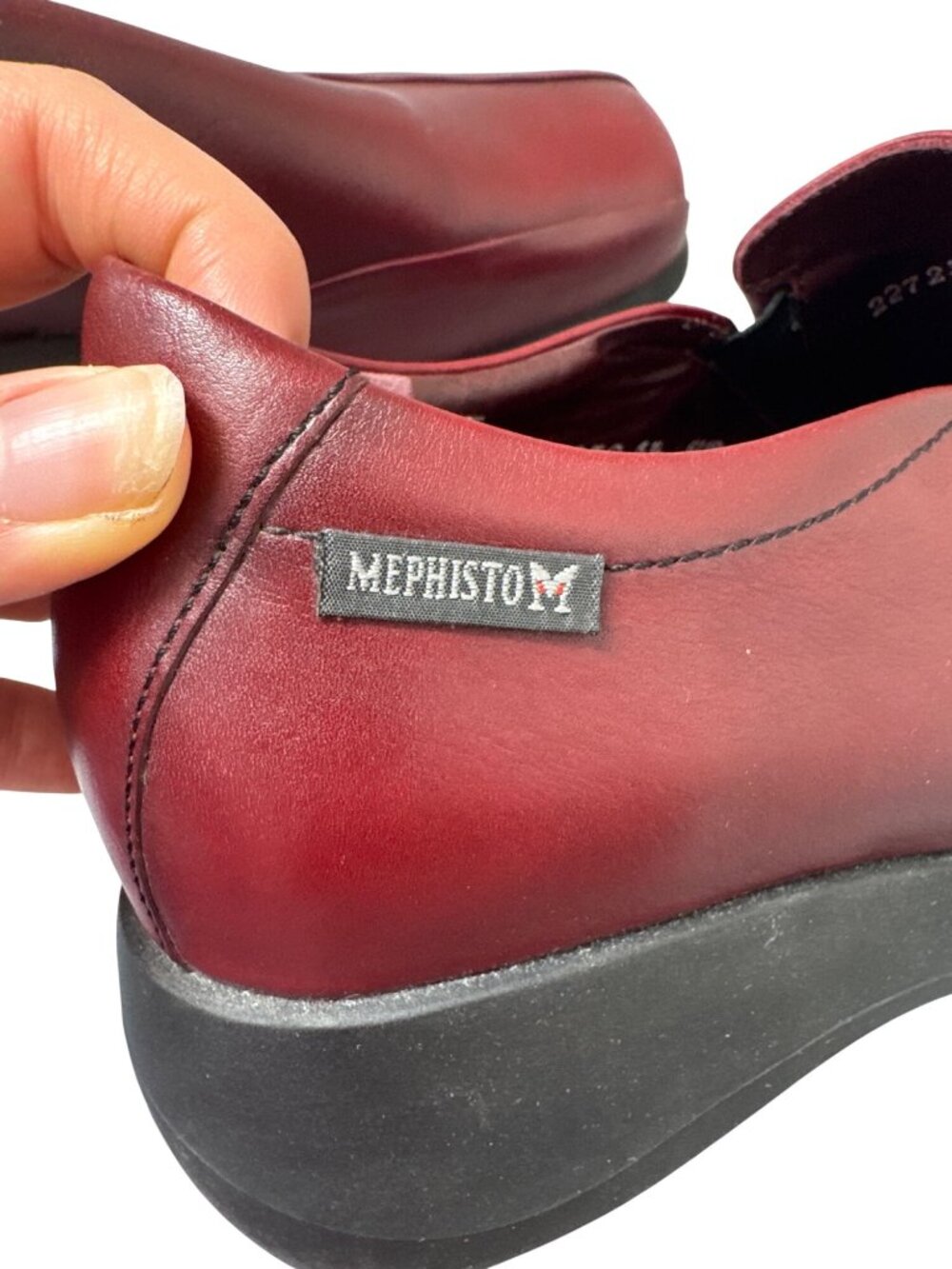 Mephisto Air-Techno Women's 9 Burgundy Leather Wedge Slip On Shoes Square Toe - Picture 13 of 13